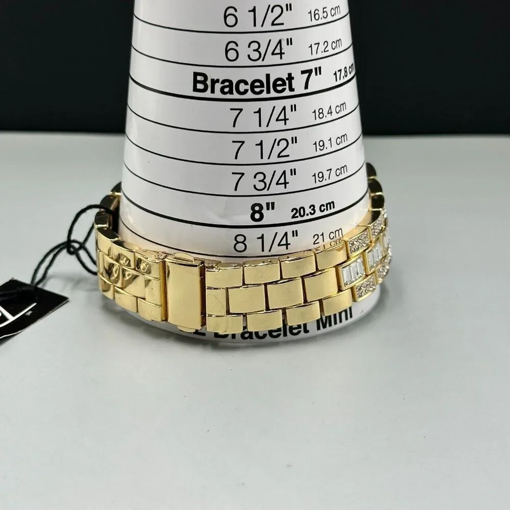 Techno Pave Watch Men Gold Tone Bling Iced Out Crystal Accents New Battery 9